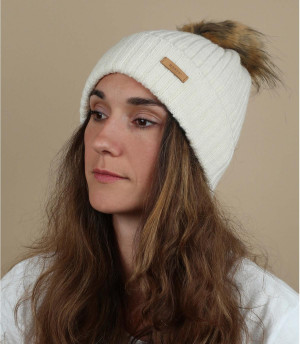 bonnet laine blanc pompon fourru Augusti Beanie cream